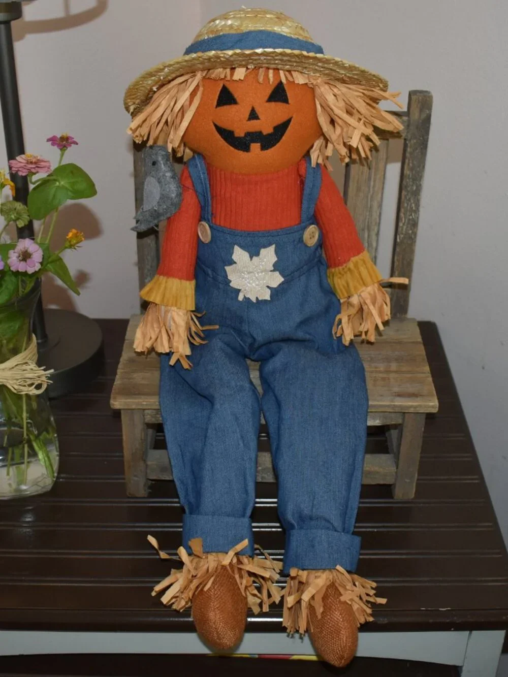 Country Cottage Jack O Lantern Pumpkin Scarecrow Man Doll Fall Halloween Decor